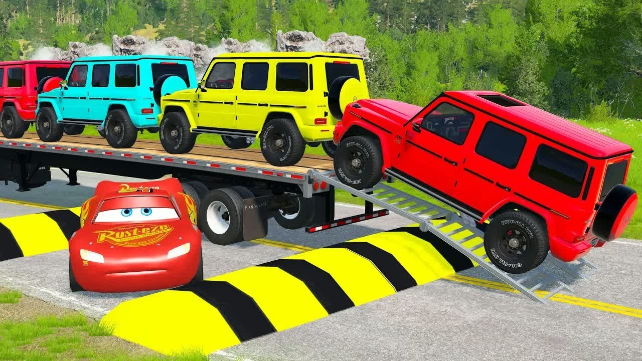 Flatbed Truck McQueen | Transportation with Truck - Pothole vs Car - BeamNG.Drive #20