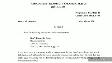 BEGLA 138 Solved Assignment 2020-21| BEGLA 138 Solved Assignment 2021 | BEGLA 138 Reading & Speaking