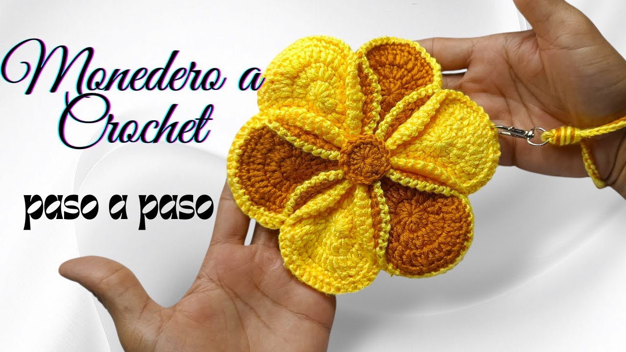 MAGNIFICO monedero cartera tejida a crochet en forma de girasol hermoso y fácil mira el paso a paso