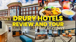 Drury Hotel Review perks and Tour! Free Breakfast kickback dinner and drinks and suite room tour