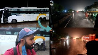 Volvo B11R Multi Axle sleeper Bus in Heavy Rains | Jaipur to Indore in Chartered bus