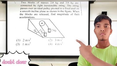 Two blocks of masses 2.0 kg and 3.0 ky areconnected by light inextensible string. The stringpasses