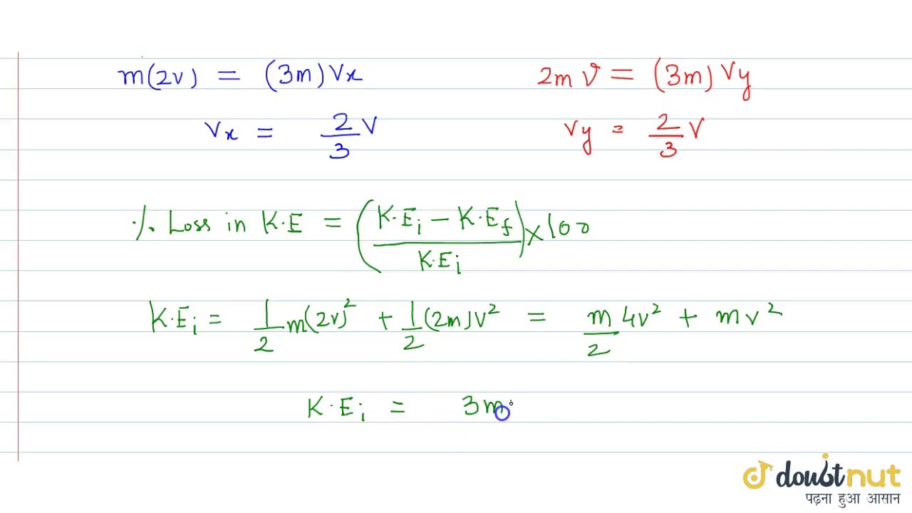 A Particle Of Mass M Moving In The X Direction With Speed 2v Is Hit By Another Particle Of Mass Youtube