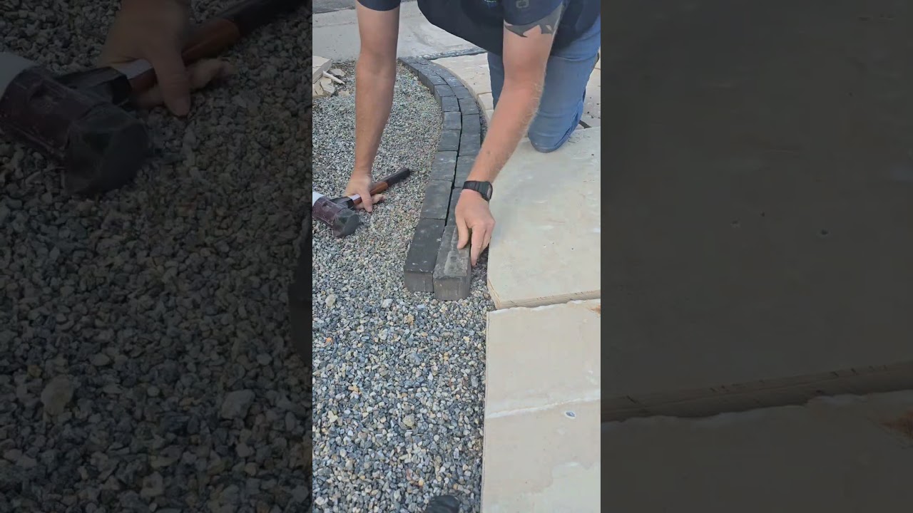 New front entrance natural stone pathway installation 