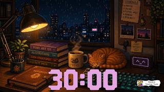 30 Minute Cozy Pixel Art Rain Timer with Rain Sounds 🌧️🐱 | Classroom & Study Timer