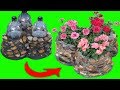 COMO HACER MACETAS DE CEMENTO Y PIEDRAS CON BOTELLAS DE PLÁSTICO - IDEAS MANUALIDADES PARA EL JARDIN