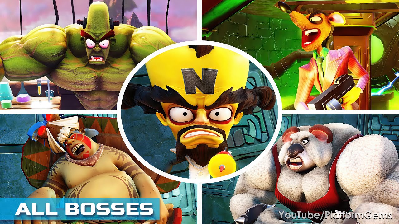 Крэш Бандикут - Все боссы (Безумная Трилогия) [HD]