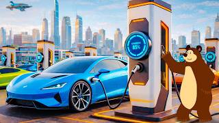 Bear Powers Up a High-Speed EV at the Mega Charging Station 🔋⚡ | Future Car Story
