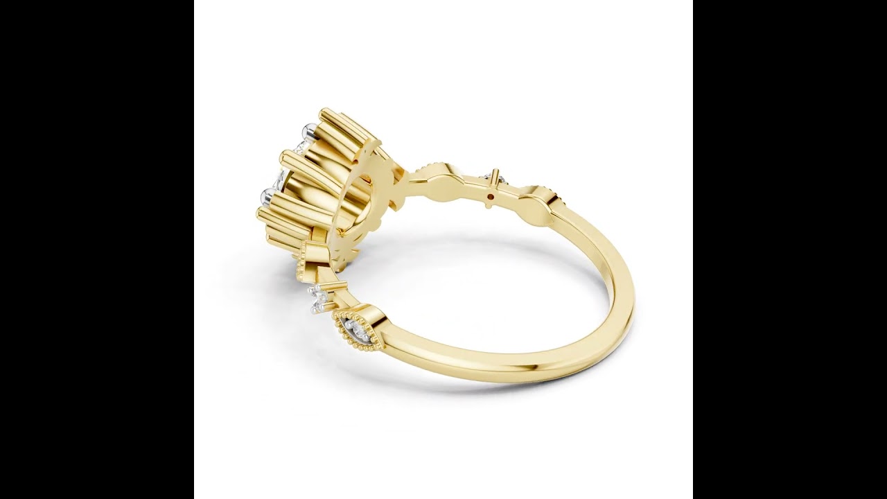 Vintage Inspired Round Cut Diamond Ring with Milgrain Marquise Band