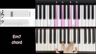 Video thumbnail of "how to play Em7 chord on piano in 31 secs"