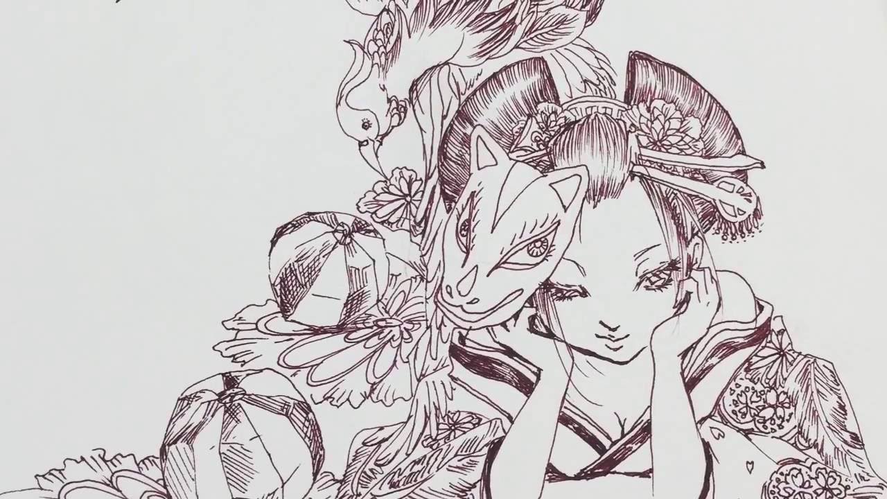 花魁 和柄 一発書きイラスト Japan Illustration Youtube