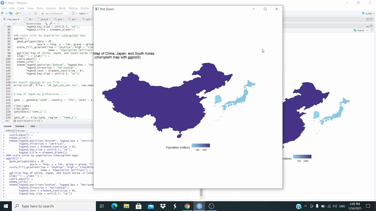 Maps with R: choropleth map with ggplot2 map of China, Japan and South Korea 01 - YouTube