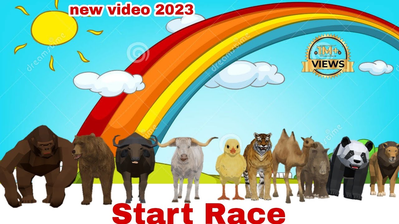 Animal race, Gorilla, ox, Cow, Lion, Tiger, Camel, Panda, Bird, Bear