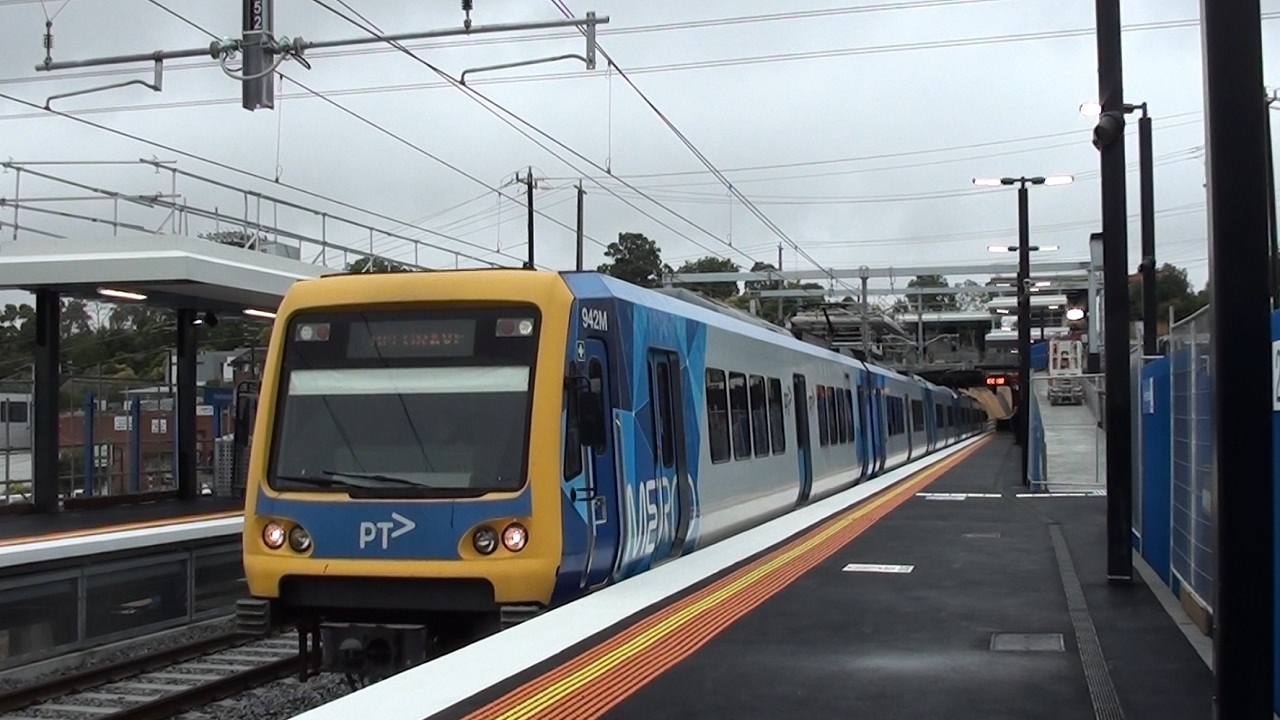 Trains at the new Heatherdale station (opening day) Melbourne