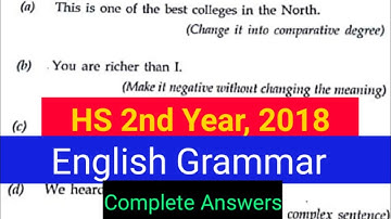 HS 2nd Year : Final Exam 2018: English Grammar : AHSEC : Complete Solution : Grammar Gyan