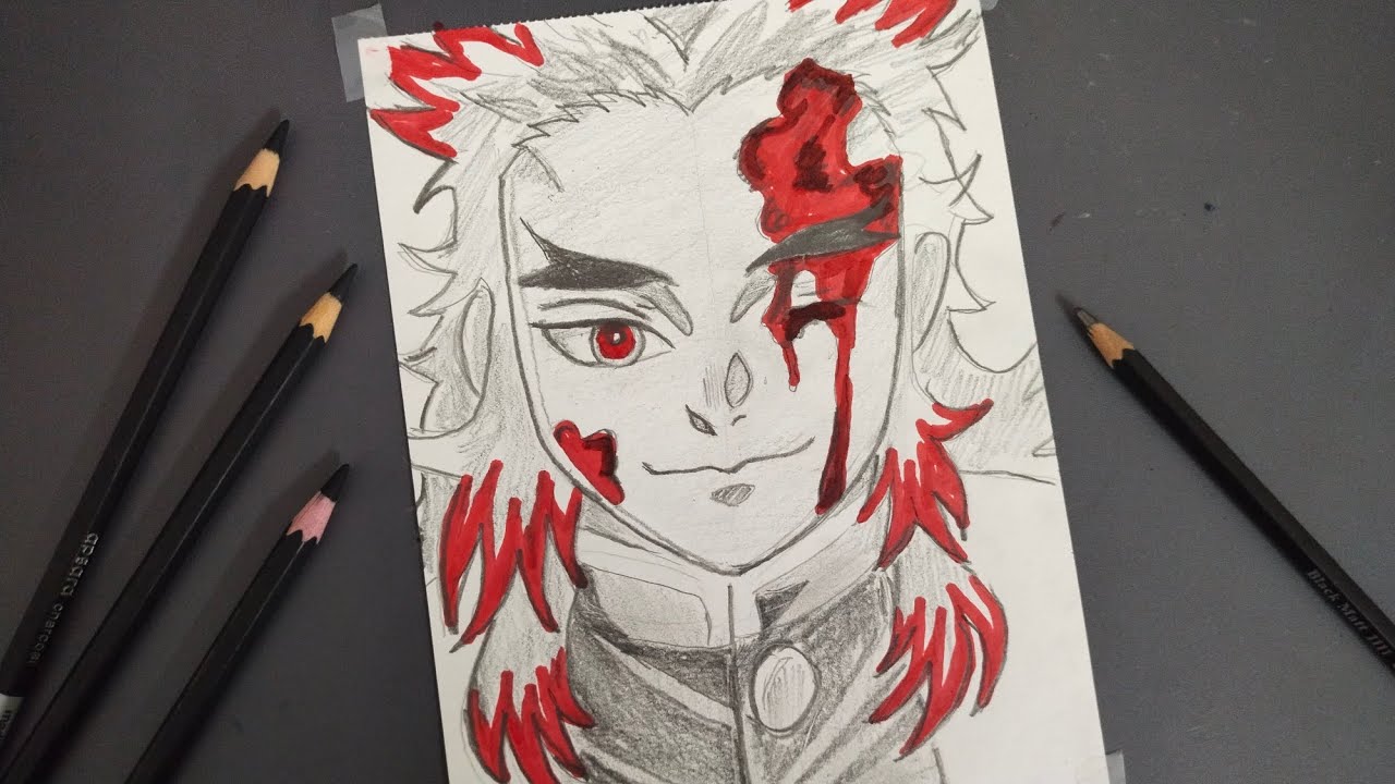How To Draw Rengoku Simple Rengoku drawing🎨 || how to draw anime face step by step easy || # ...