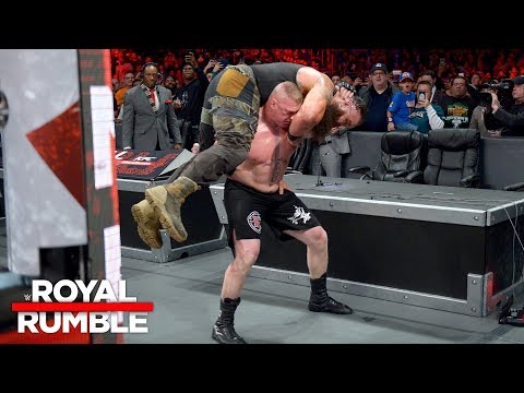 Brock Lesnar puts Braun Strowman through the announce table: Royal Rumble 2018 (WWE Network)