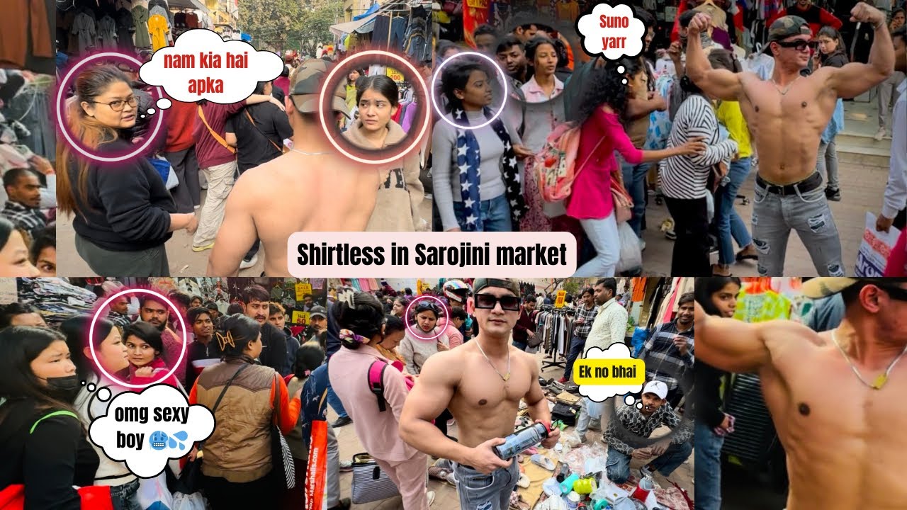 Shirtless in bodybuilder Sarojini market in public reaction, girls, crazy,🥵￼￼￼￼