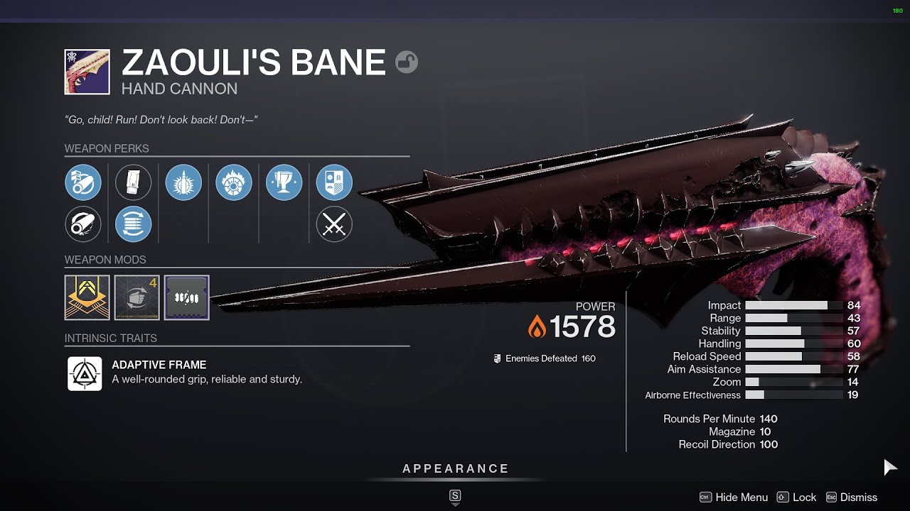 Destiny 2 Kings Fall Raid PVE god roll Zaouli's Bane hand cannon. YouTube