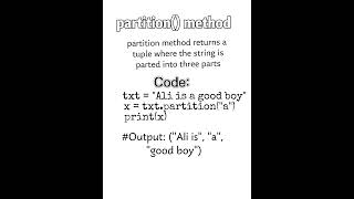partition method in python #pythonprogramming #pythonstrings #pythonfunctions @CodeWithHarry