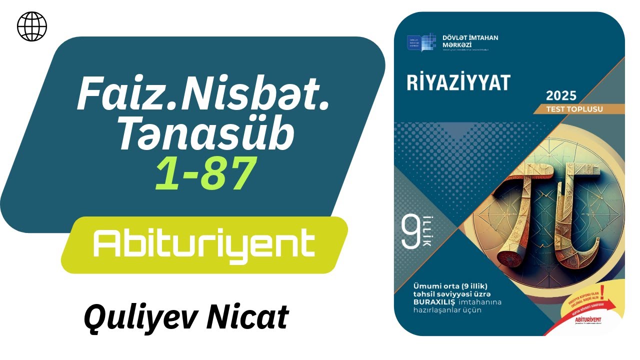 Faiz.Nisbət.Tənasüb 1-87/ Riyaziyyat test toplu 2025 / 9 illik