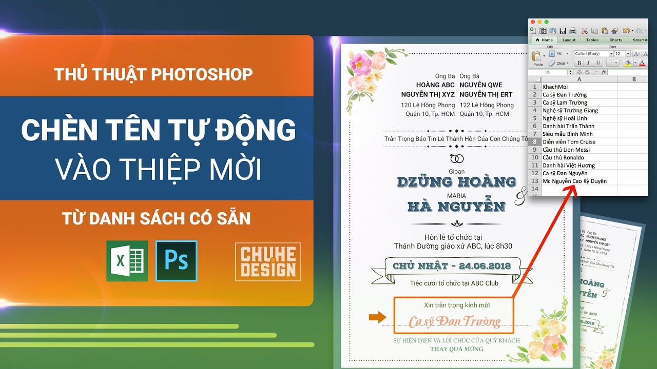 Thủ thuật Photoshop – Chèn tên tự động vào thiệp mời #ChuheDesign
