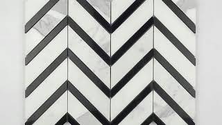 Calacatta Chevron Pattern Black Strip Marble Mosaic Backsplash Tile
