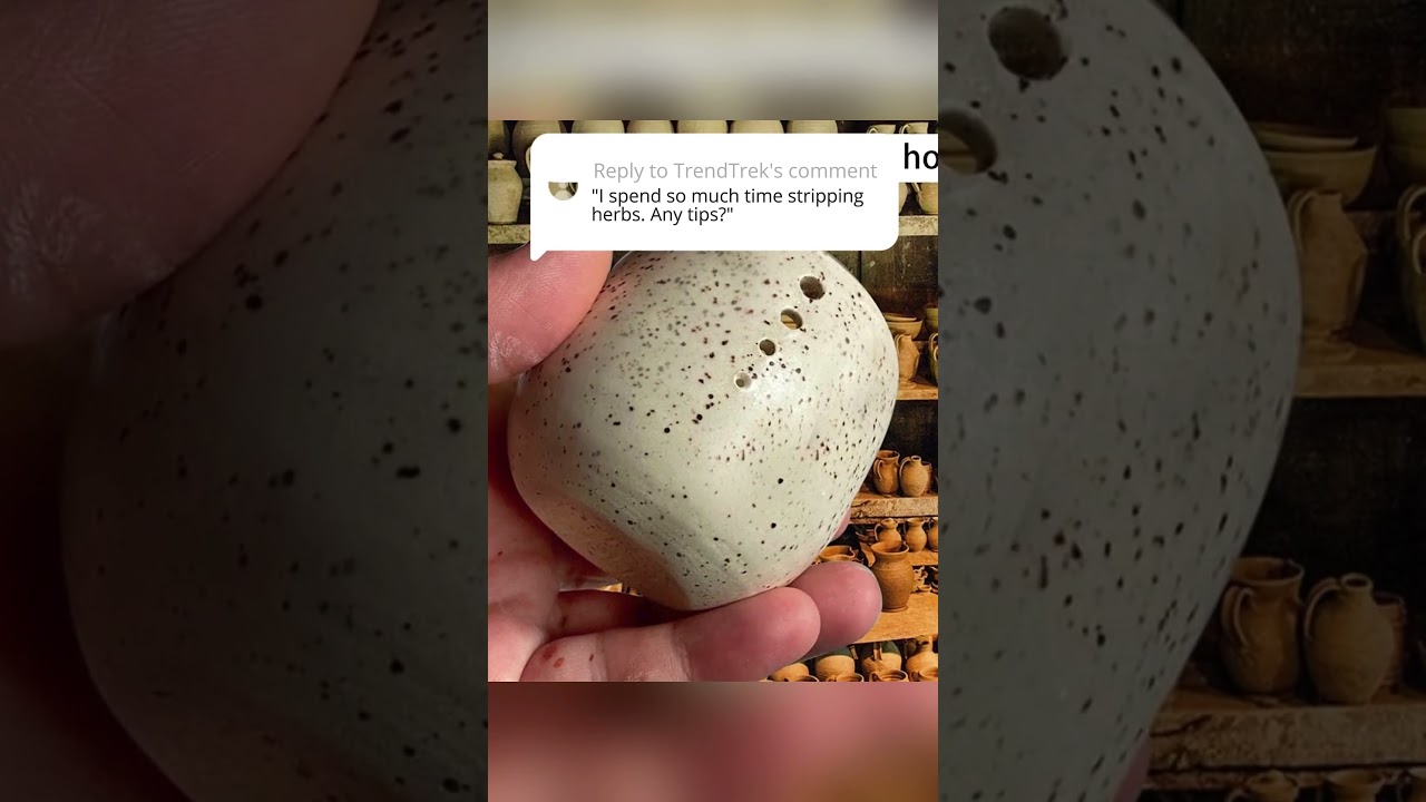 Pottery herbal stripper with different round hole sizes for effortlessly peeling off leafy herb stem