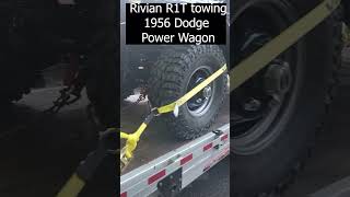 Rivian R1T towing the 1956 Dodge Power Wagon