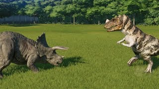 6 Triceratops VS 3 Ceratosaurus Jurassic World Evolution 100% Genom...