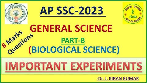 IMPORTANT EXPERIMENTS (ACTIVITIES)  //10TH // GENERAL SCIENCE (PART-B)//AP//SREE GURU BIO CLASSES.