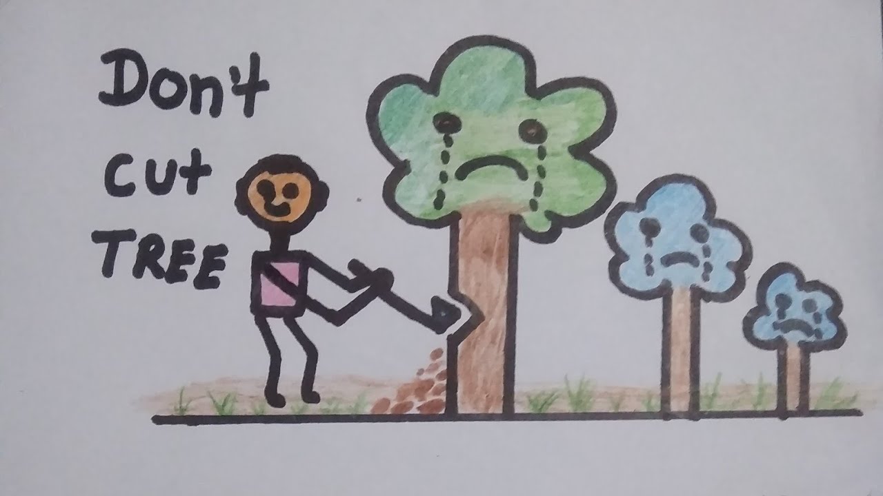 Tree Drawing Cutting Tree Drawing Man Cutting Tree YouTube