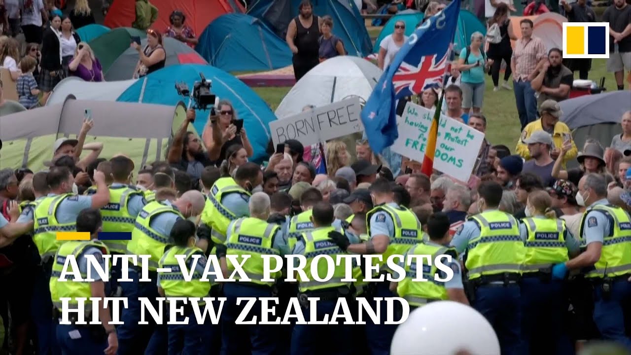 Anti-vaccine protesters clash with New Zealand police outside parliament