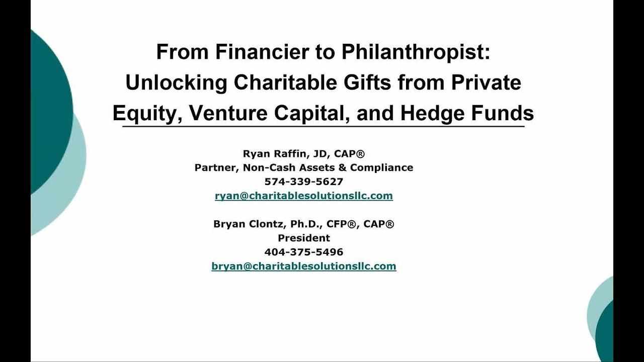 Unlocking Charitable Gifts from Private Equity, Venture Capital, and Hedge Funds