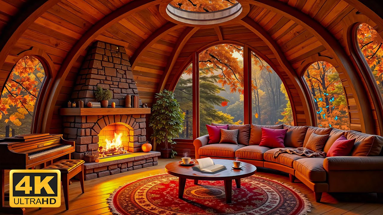 Cozy Autumn Cabin 🍁 Relaxing Piano by the Fireplace 🎶 Autumn Comfort ...