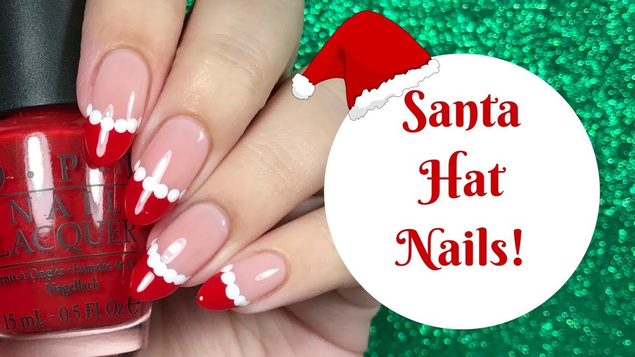 Santa Hat French Tip Nail Tutorial Day 6 of my 12 days of Christmas