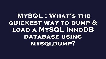 MySQL : What