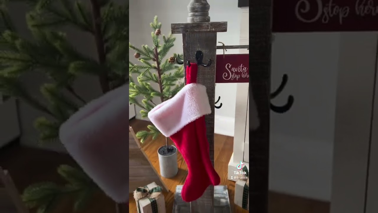 Christmas stocking holder post with double hooks.