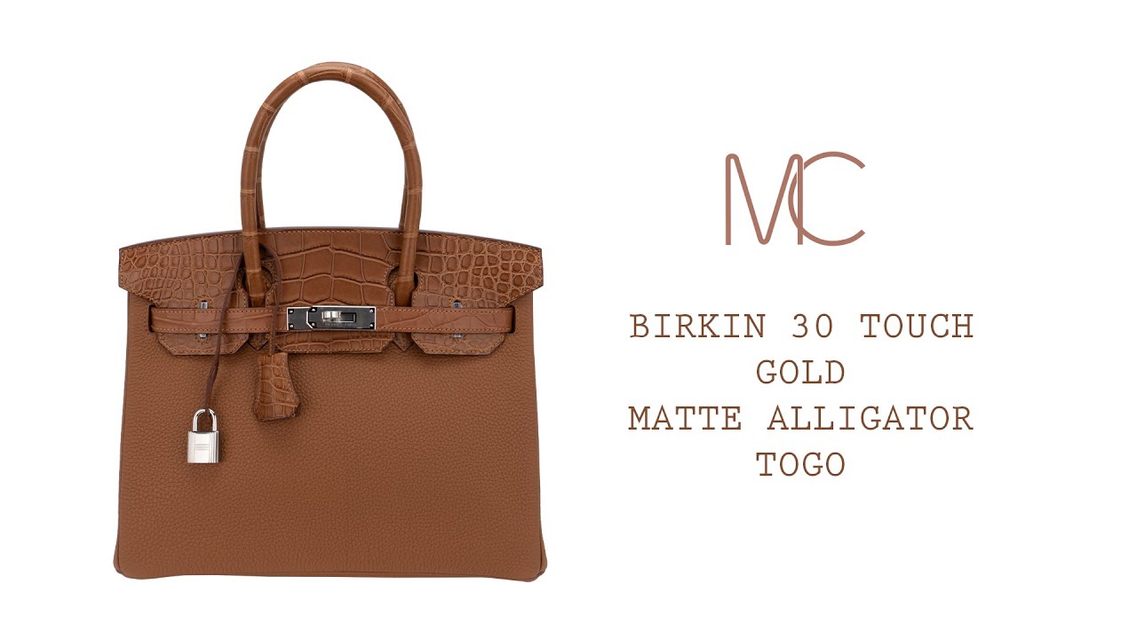 Hermes Birkin Touch 30 Bag Gold Matte Alligator / Togo Limited Edition •  MIGHTYCHIC • 