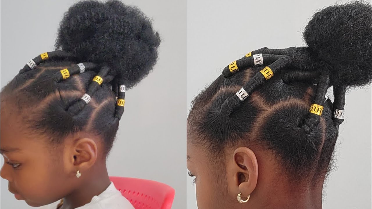 Easy threading hairstyle for little girls - YouTube