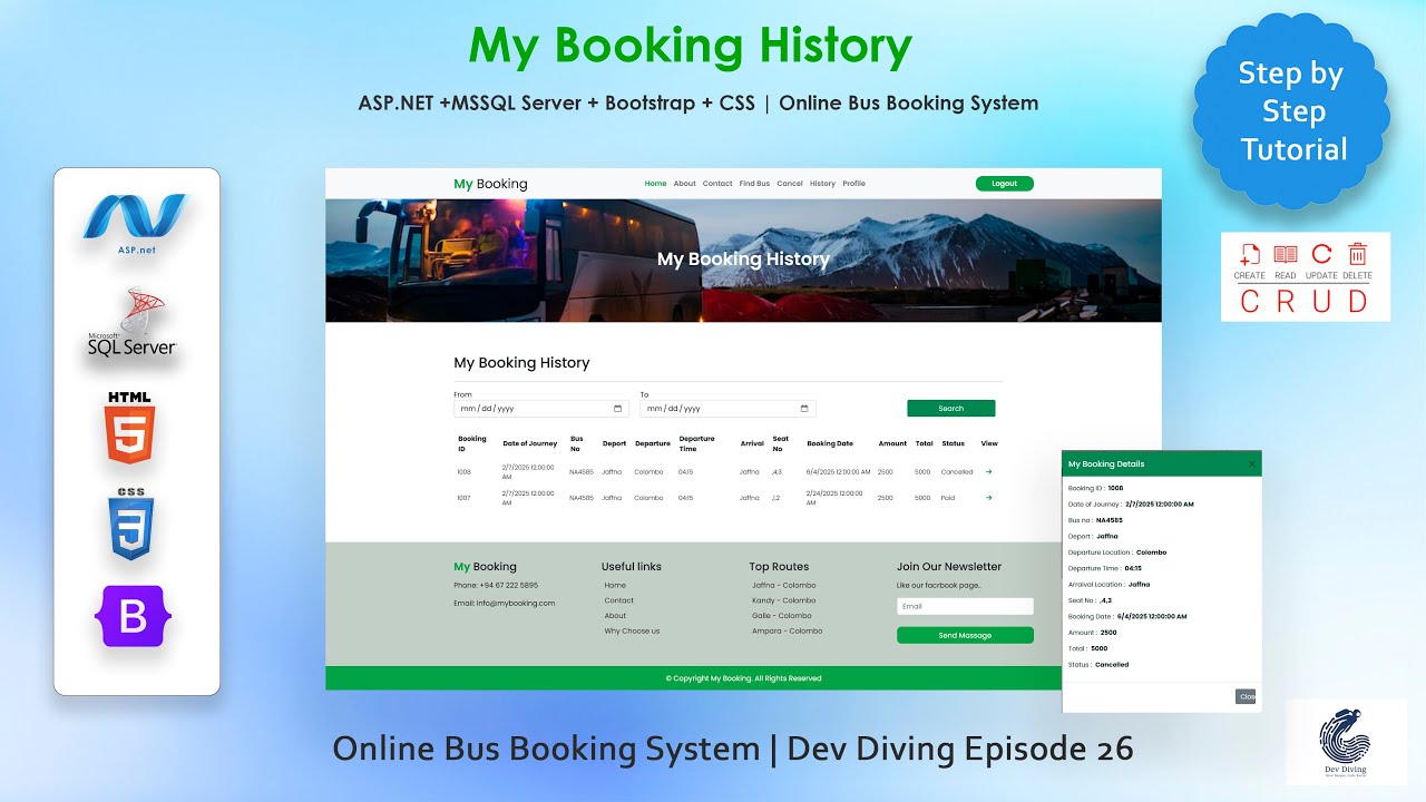 My Booking History in ASP.NET | Online Bus Booking System | Dev Diving Episode 26