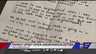 McCordsville family upset after an anonymous neighbor writes them a "racist" letter