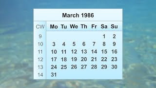 March 1986 Calendar