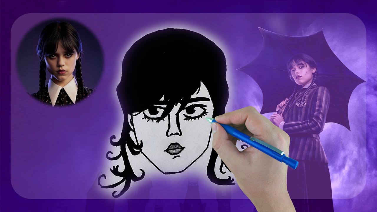 how to draw wednesday | in 5 minutes easy how to draw wednesday addams ...