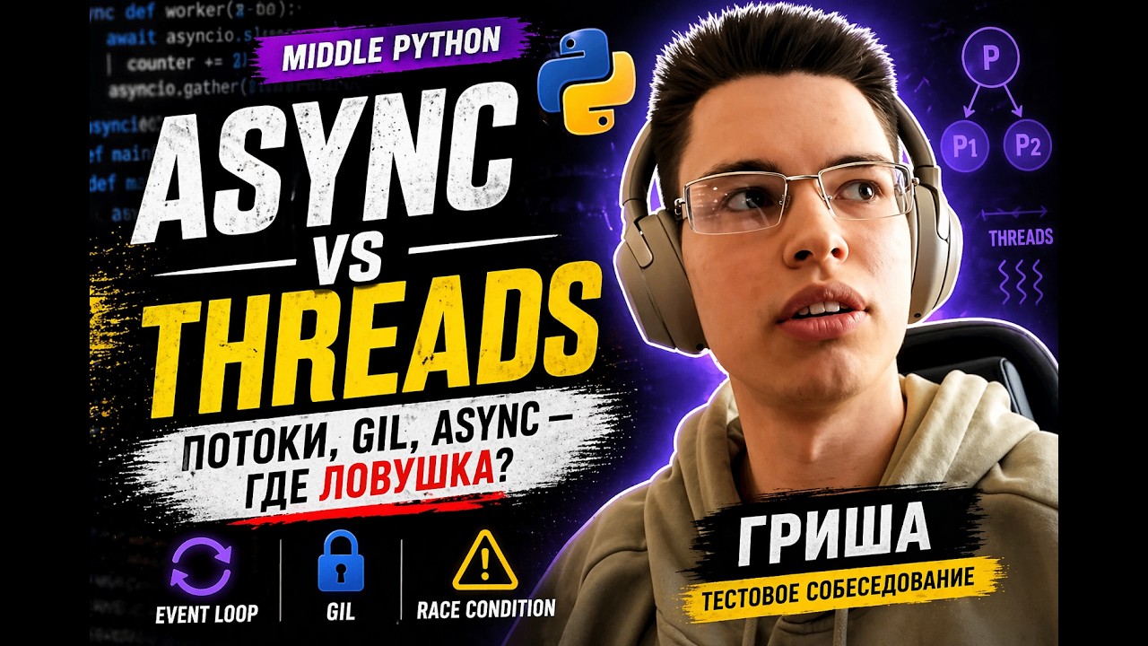 Middle Python собеседование: async, GIL, потоки и race condition - YouTube