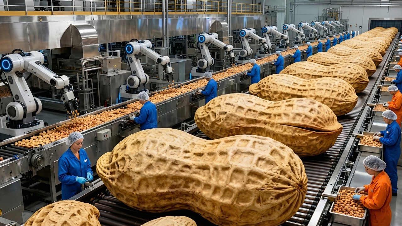 Extreme Peanut Processing! Inside a Massive Modern Food Factory & AI Sorting Technology