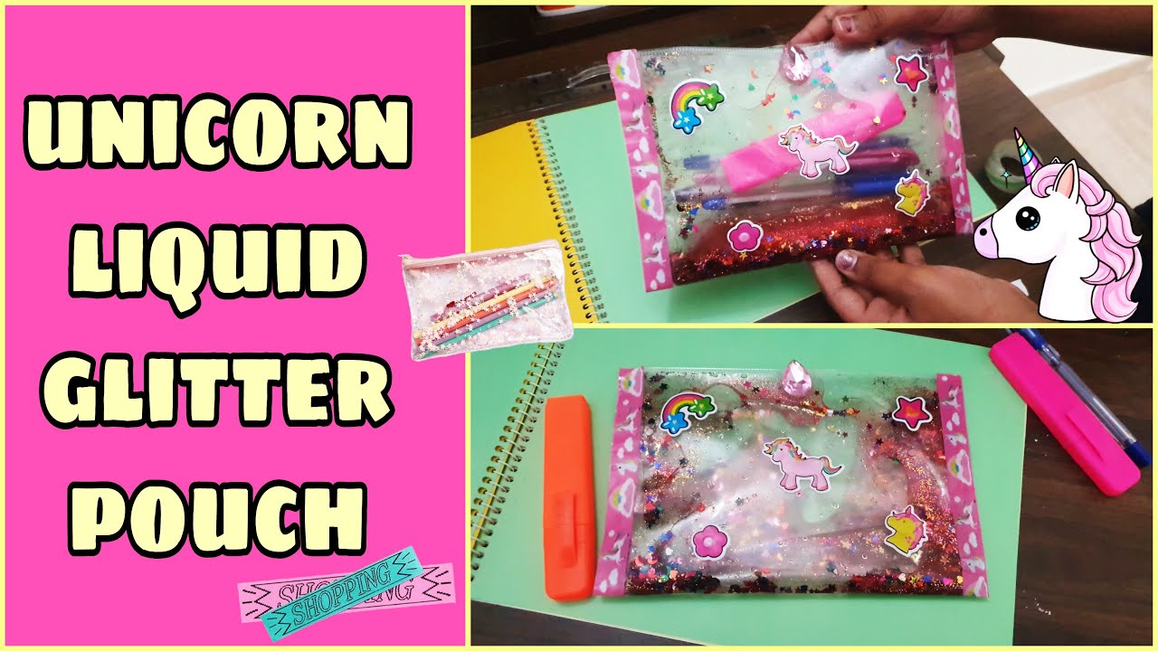 DIY Unicorn Liquid Glitter Pencil Case/Pouch From Clear File EASY