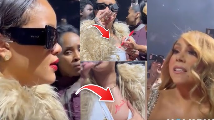 Rihanna Fanned Out Over Mariah Carey As She Signs Her Boob! - YouTube