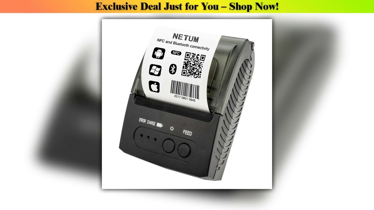 Limited NETUM 1809 Mini Portable 58mm Bluetooth Thermal Receipt Printer Support Android /IOS USB Th