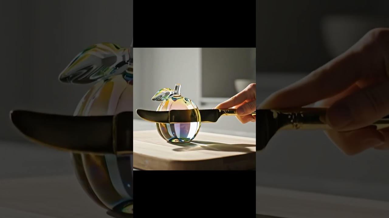 Slicing a Glass Rainbow Apple in 4K | ASMR Short 